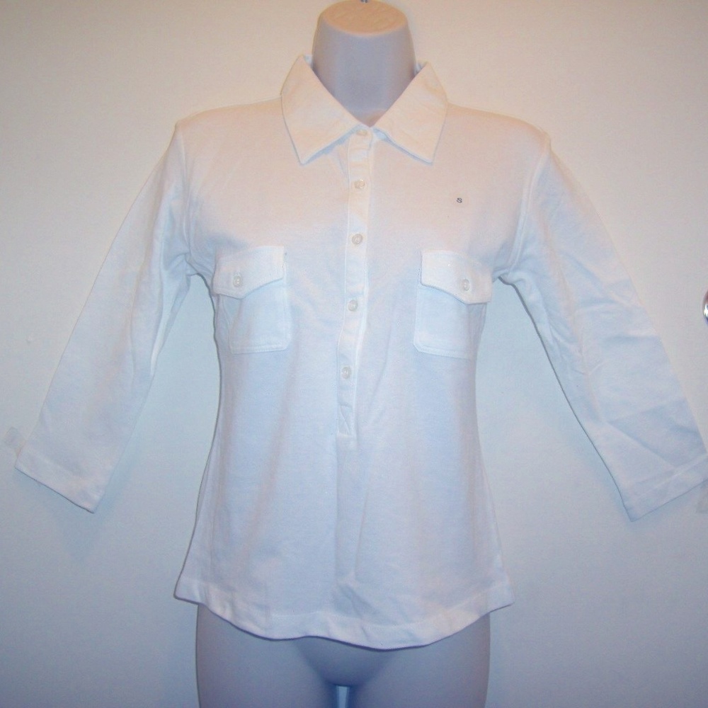 Beautiful Stretch White Double Pockets Top Shirt - Picture 1 of 1